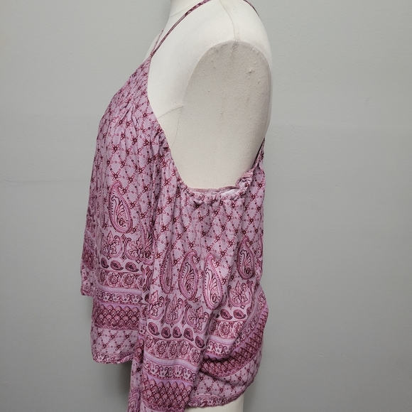 Aeropostale mauve paisley halter cold shoulder blouse size small - Picture 4 of 8